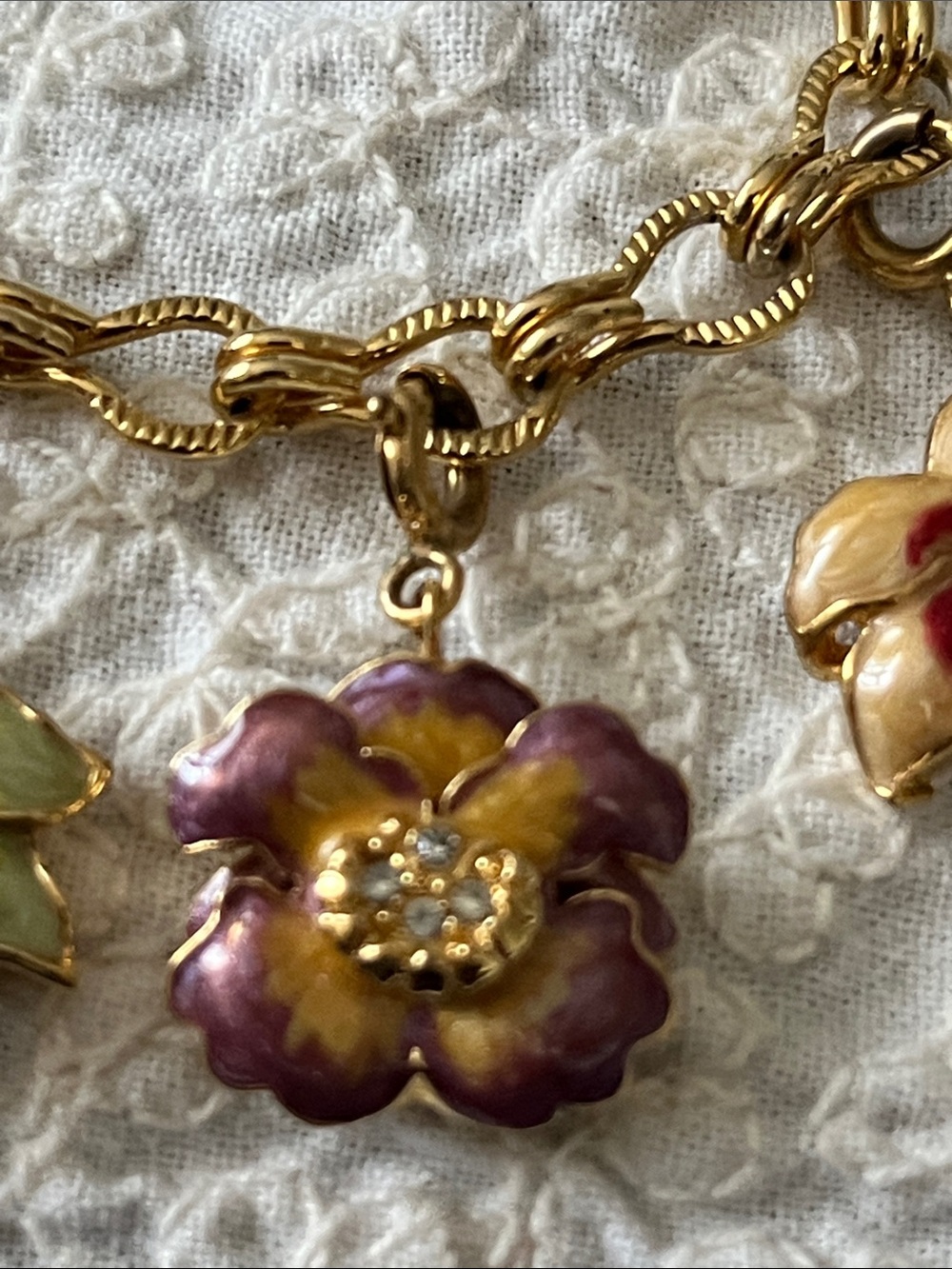 Nolan Miller charm bracelet with orchid charms - Picture 3 of 12